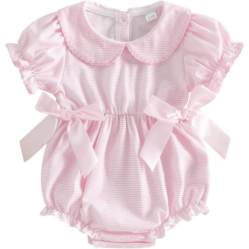 Newborn Baby Girl Summer Clothes Short Sleeve Bubble Romper Bow Embroidery Smocked Outfits Infant Girl