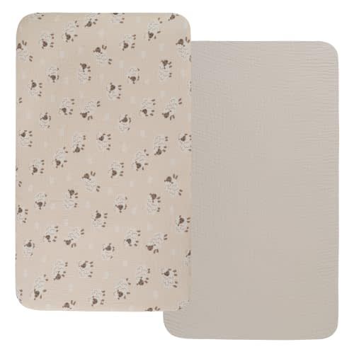Onacosht Muslin Bassinet Sheets 2 Pack, 35"x20", Sheep and Fog | Compatible with AMKE 3-in-1, MiClassic, YADAQE, Milliard, TCBunny Bassinet, Breathable, Soft, Baby-friendly