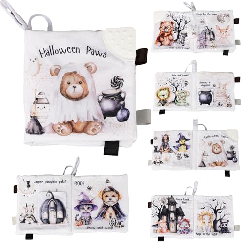Ali+Oli Baby Cloth Book – Soft Sensory Crinkle Book with Teether for Infants 0-12 Months – Early Learning Touch & Feel Tummy Time Toy – Newborn Shower Gift for Christmas - Halloween Paws