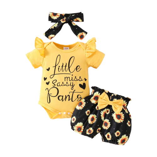 Zanarzt Baby Girl Romper Baby Girl Clothes Girl Romper Shorts Headband Summer Outfits Yellow,6-9 Months