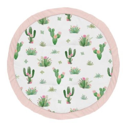 Sweet Jojo Designs Girl Baby Tummy Time Playmat Cactus Floral Green Pink and White