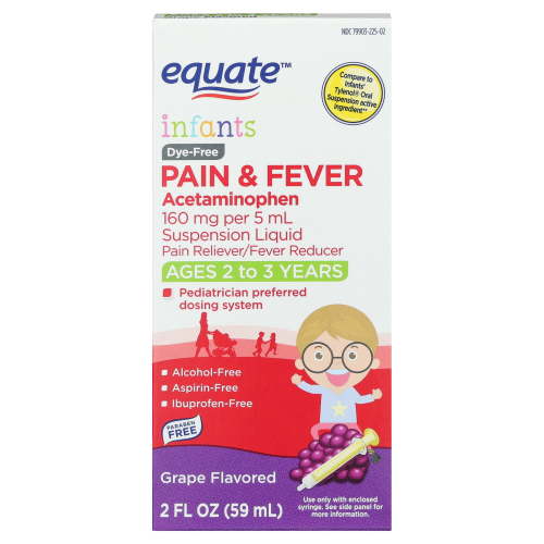 Equate Infants' Pain and Fever Relief Grape Flavor 160 mg for Ages 2 to 3 Years, 2 fl oz