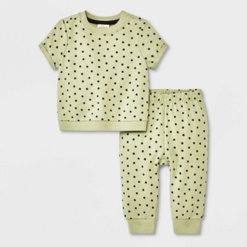 Baby 2pc French Terry Short Sleeve Top & Bottom Set - Cat & Jack™ Orange, Color: Green, Size: NewbornNewborn