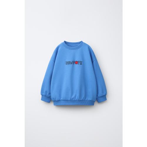 EMBROIDERED TEXT SWEATSHIRT - Mid-blue | ZARA United States