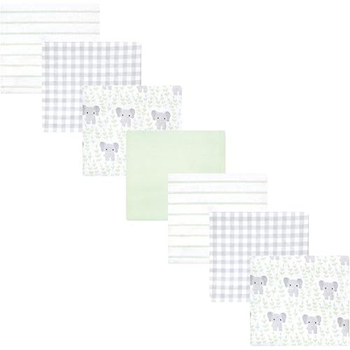 Hudson Baby Unisex Baby Cotton Flannel Receiving Blankets 7-Pack Bundle, Leafy Elephant, One Size