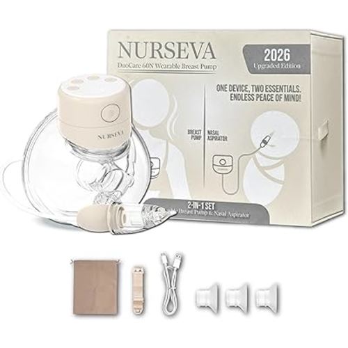 DuoCare 60N Hands Free Breast Pump & Nasal Aspirator Kit – 2026 Upgraded Wearable Electric Breast Pump Milk Collector – Portable & Wireless for Nursing Moms – 4 Modes, 15 Levels