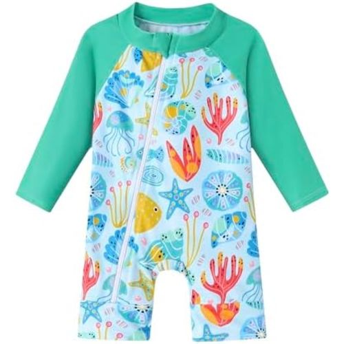Baby Boy Swimsuit One Piece Long Sleeve Zipper Bathing Suit UPF 50+ Sun Protection Rashguard Swimwear 0-24 Months