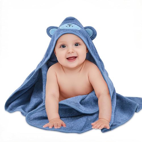 Hooded Baby Towels Cotton Bath Beach Soft Large Absorbent Thin Towel Shower Gifts for Newborn Toddler Infant 30 x 30 Inches (Blue Bear)