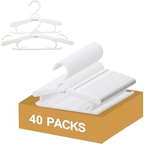 40 Pack Baby Clothes Hangers, 11-15" Adjustable Non-Slip Thickened Kid Hangers for Nursery Closet Toddlers Infant Children to Teenager (White)