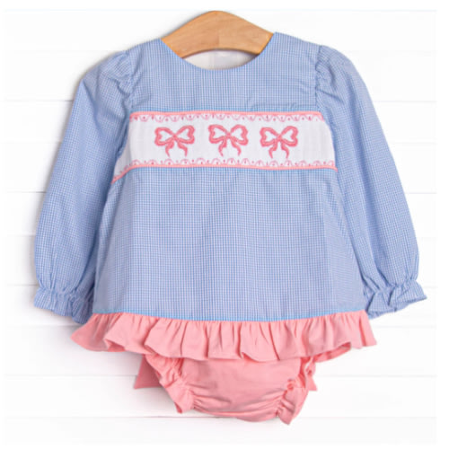 Bows in a Row Smocked Diaper Set, Pink – Stitchy Fish