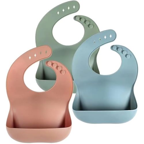 Cuddle Campus Set of 3 Silicone Bibs for Babies & Toddlers,Soft Adjustable Bibs with Pocket Food Catcher for Baby Girl,Boy