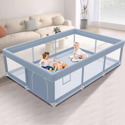 74 x 50 Inch Baby Playpen, Playpen for Babies and Toddlers, Baby Play Pen Playard for Indoor & Outdoor Active Center Game Fence, with Skin-Friendly Fabric and Soft Breathable Mesh, Grey