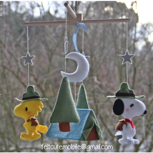Snoopy Woodstock Baby Mobile: Camping Woodland Nursery Decor