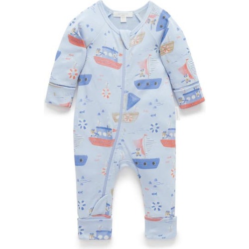 (0-3M) Rib Zip Printed Captain Doggy Print, 0-3M