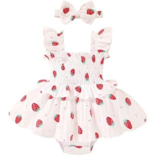 YOUNGER TREE Baby Girl Clothes Ruffle Romper Boho Dress Summer Cake Smash Outfits Infant Bodysuit with Headband