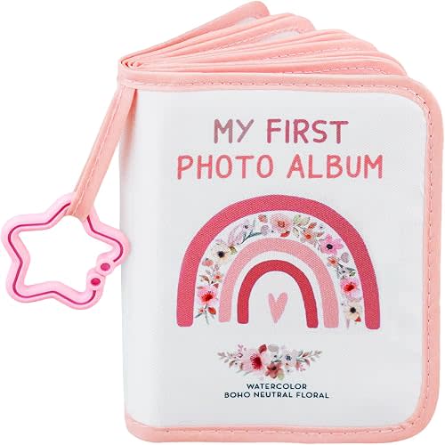 AUVCAS Baby's First Photo Album – Soft Cloth Baby Memory Photo Book Holds 17 Photos (4×6"),Family Keepsake Gift for Newborn,Infant,Toddler,Kids – Baby Shower Must-Have,Boho Rainbow