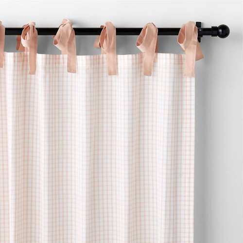 Pink Windowpane Plaid 100% Organic Cotton Curtain Panel 44"x63"