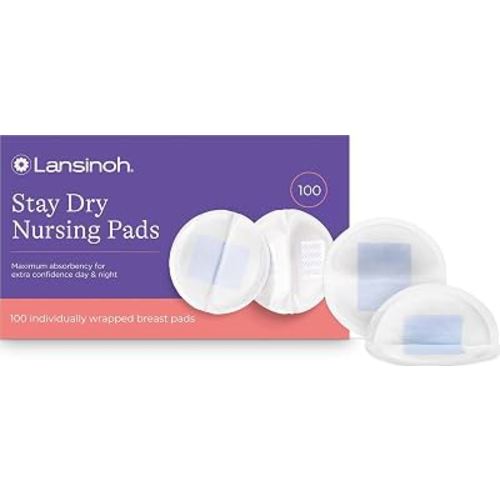 Lansinoh Stay Dry Disposable Nursing Pads, Soft and Super Absorbent Breast Pads, Breastfeeding Essentials for Moms, 100 Count