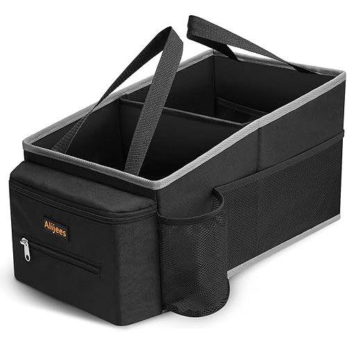 Car Seat Organizer - Backseat Car Organizer with Cup Holders, Car Storage Organization for Front Back Passenger Seat, Road Trip Essentials Kids for Travel Car Accessories, Black