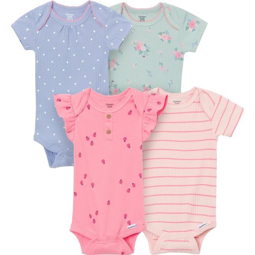 Gerber Baby Girls 4-Pack Short Sleeve Onesies Bodysuits Shirt, Ladybug/Pink, 3-6 Months