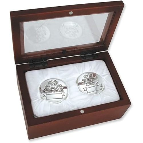 Baby's Silver First Curl & First Tooth in Rosewood Keepsake Box