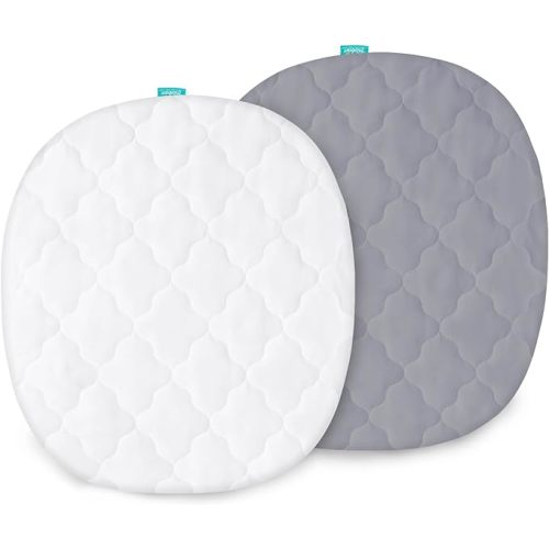 Bassinet Mattress Pad Cover, Fits 12" x 27" Moses Basket and Silver Cross Stroller Bassinet Mattress, 2 Pack, Ultra Soft Waterproof Breathable, White and Grey