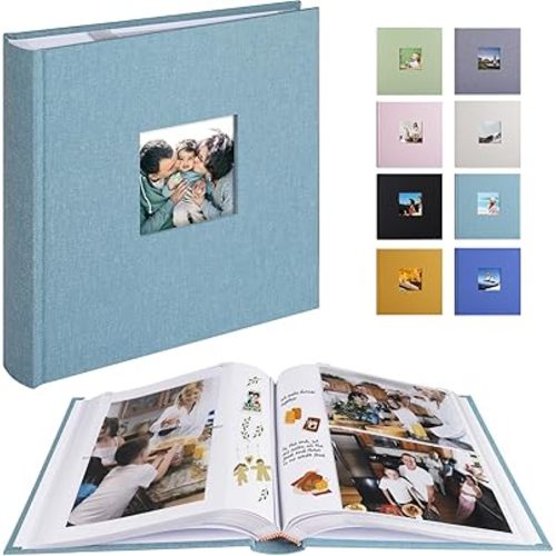 1DOT2 Photo Album with Writing Space, 100 Pages, Linen Cover, Cyan Blue