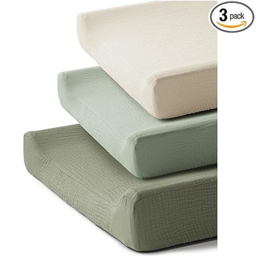 3 Pack Muslin Changing Pad Covers for Girl Boy, 100% Soft Cotton Changing Table Cover, Breathable Baby Nursery Diaper Chang Pad Sheets (Pistachio)