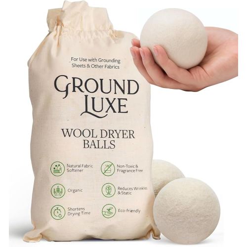 GroundLuxe Premium New Zealand Wool Dryer Balls - 6-Pack, 100% Organic, Hand-Felted, Reusable, Reduce Drying Time - Natural Fabric Softening, Wrinkle & Static Reduction