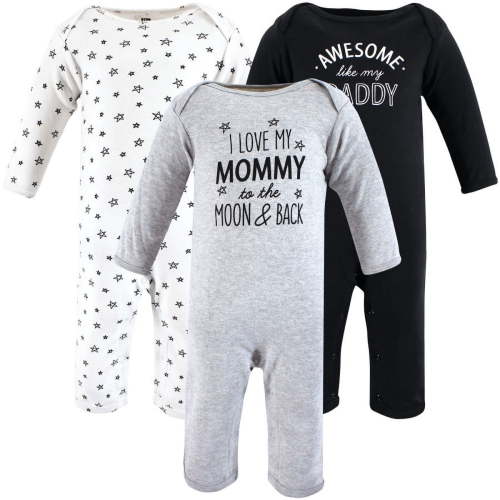 Hudson Baby Infant Boys Cotton Coveralls, Mom Dad Moon Back, 9-12 Months
