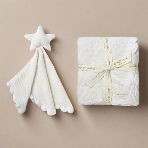 MakeMake Organics GOTS Certified Organic Cotton Baby Blanket Scalloped Lovey Newborn Box
