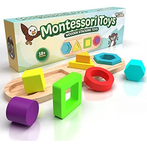 Montessori Toys for 1 & 2 Year Old, Educational Learning Toys for 1 + Year Old, Developmental Toys for 1+ Year Old Girl, Birthday Gift for Toddler, Wooden Stacking Toys for 2 + Year Old Boy