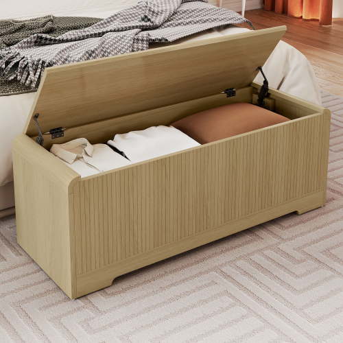 Homiflex 47.2" Storage Chest, Wooden Blanket Chest, Entryway Bench with Storage for Bedroom w/Lift Top, Modern Storage Bench for Entryway, Living Room, Natural