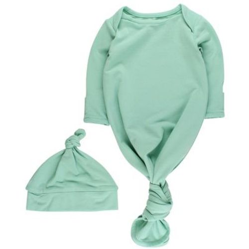 RuffleButts Modal Blend Newborn Knotted Sleep Gown & Hat Set - Sage, Newborn-3m
