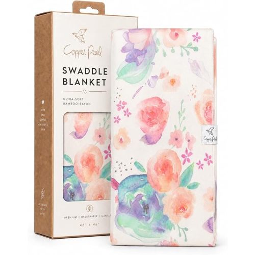 Copper Pearl Large Premium Knit Baby Swaddle Receiving Blanket Floral Bloom