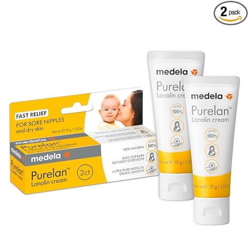 Medela Purelan Lanolin Nipple Cream, Fast Relief for Sore Nipples & Dry Skin During Breastfeeding, Safe for Breastfeeding Baby, Natural, Hypoallergenic, Fragrance-Free, 1.3 Ounces, 2 Pack