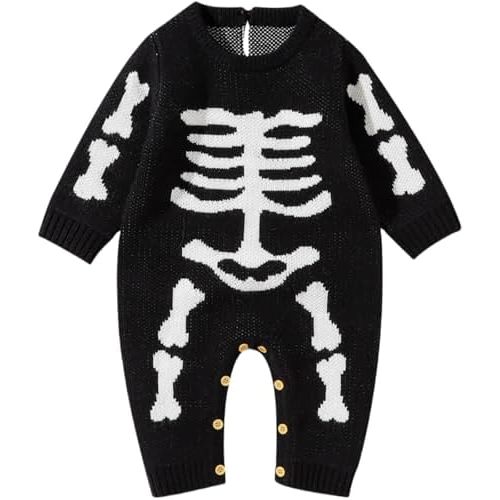 Baby Boy Girl Halloween Romper Newborn Knitted Jumpsuit One-Piece Coverall Fall Warm Halloween Clothes