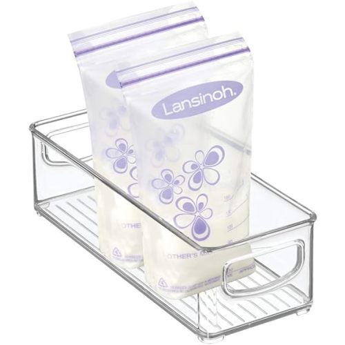mDesign Small Plastic Nursery Storage Container Bins with Handles for Organization in Cabinet, Closet or Cubby Shelves - Organizer for Baby Food, Bibs, Formula - Ligne Collection - Clear