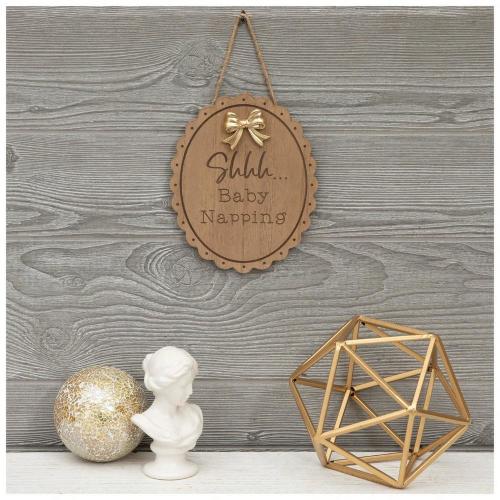 Baby Napping Gold Bow Wood Wall Decor