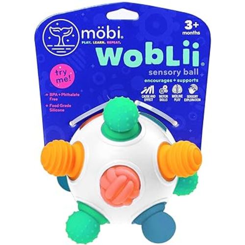 Mobi Woblii Platinum Sensory Toy - Sensory Ball for Toddlers and Kids, Sensory Activities for Babies & Toddlers, Teether Made with Food Grade Silicone, BPA Free and Phthalate Free for 3 Months and up