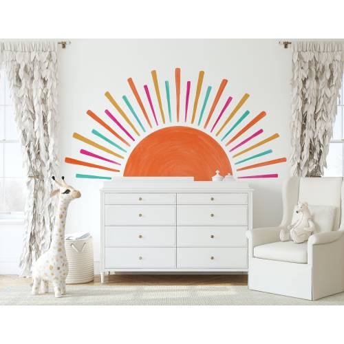 Rising Sun Watercolor Wall Decal - Boho Nursery Decor, Kids Room Wall Art, Removable Fabric Wall Stickers, 5 sizes available - WB080B