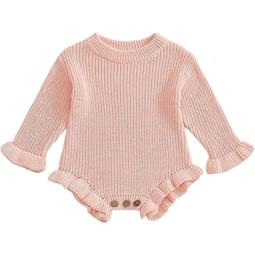Mubineo Baby Girl Fall Winter Clothes Basic Plain Cute Sweater Romper Outfit Pullover Ruffle Long Sleeve Newborn Outfits