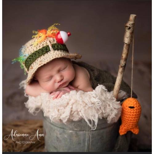 Baby Fishing Fisherman Hat w/Fish - Newborn Fishing Hat - Fisherman Hat - Fishing Hat - Newborn Boy Hat - Newborn Girl Hat - Infant Fishing