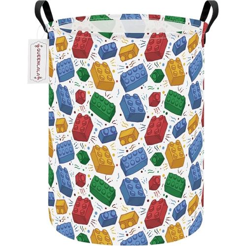 Round Waterproof laundry basket, Laundry Hamper for Nursery, Kids Toy Box Storage for Girls Boys, Diaper or plush toy gift basket, Foldable Fabric Basket(Round-Blocks)