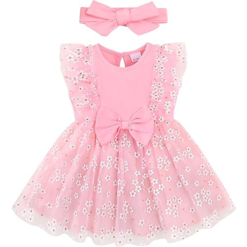 Renotemy Baby Girl Flower Dress Summer, Tutu Tulle Boho Princess Wedding Birthday Party Dresses for Infant Girls 0-18 Months