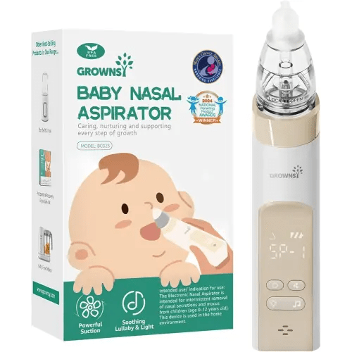 GROWNSY Nasal Aspirator for Baby, Electric Baby Nose Sucker, Automatic Nose Cleaner with Larger Suction Chamber and More Powerful Suction, Music and Light Soothing Function, Beige