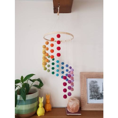 Rainbow Cascading Felt Ball Mobile