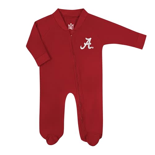 Little King NCAA Long Sleeve Full Zip Footed Romper With Embroidered Team Logo-Alabama-Crimson-0-3 Months