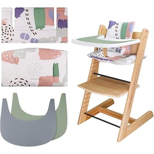 for Tripp Trapp High Chair Cushion, Comfortable for Tripp Trapp High Chair Cushion, with Two High Chair Placemat, for Tripp Trapp Cushion Set Makes It More Comfortable for Baby (Light Color Print)