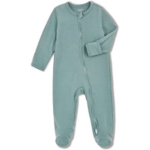 Aablexema Baby Footed Pajamas with Mitten Cuffs - Unisex Newborn Infant 2 Ways Zipper Cotton Footie Pjs